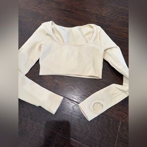 OQQ NWOT small yellow crop long sleeve